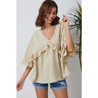 Azura Exchange Draped Batwing Sleeve Ruffle Top
