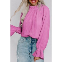 Azura Exchange Pleated Flared Cuff Long Sleeve Blouse