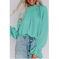 Azura Exchange Pleated Flared Cuff Long Sleeve Blouse