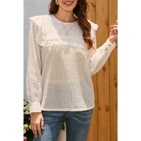 Azura Exchange Hollowed Long Sleeve Round Neck Ruffled Blouse