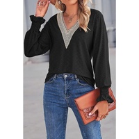 Azura Exchange Lace Panel V Neck Ruffle Blouse