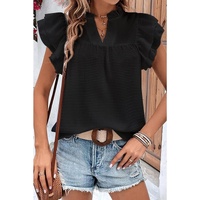 Azura Exchange Ruffle Flutter Sleeve Notch Neck Top