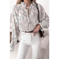 Azura Exchange Tie Neck Long Sleeve Crinkle Blouse