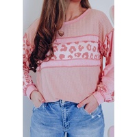 Azura Exchange Leopard Patchwork Waffle Knit Top