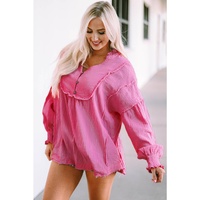 Azura Exchange Retro Frilled Seam Crinkle Puff Sleeve Blouse