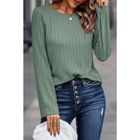 Azura Exchange Green Ribbed Round Neck Knit Top
