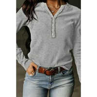 Azura Exchange Gray Waffle Knit Henley Top