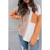 Azura Exchange Textured Knit Top with Colorblock Chest Pocket