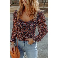Azura Exchange V Neck Bubble Sleeve Floral Blouse