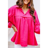 Azura Exchange Crinkled V-Neck Bubble Sleeve Blouse