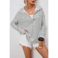 Azura Exchange Striped Thumbhole Drop Shoulder V Neck Top
