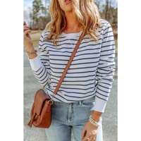 Azura Exchange Striped Print Ribbed Trim Long Sleeve Top