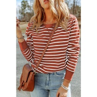 Azura Exchange Striped Print Ribbed Trim Top