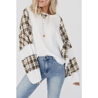 Azura Exchange Plaid Waffle Knit Bubble Sleeve Top