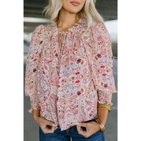 Azura Exchange Boho Print Shirred Cuffs Blouse