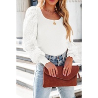 Azura Exchange Ribbed Knit Puff Sleeve Top