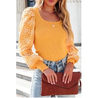 Azura Exchange Puff Sleeve Ribbed Knit Top