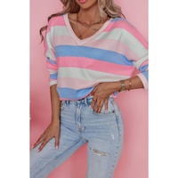 Azura Exchange Striped V Neck Long Sleeve Top