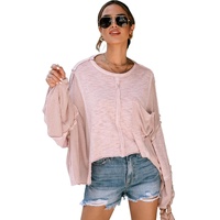 Azura Exchange Loose Sleeve Oversized Top with Exposed Seam Chest Pocket