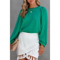 Azura Exchange Satin Puff Long Sleeve Crewneck Blouse