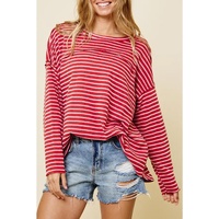 Azura Exchange Striped Drop Shoulder Long Sleeve Top