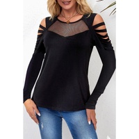 Azura Exchange Mesh Patch Ripped Long Sleeve Top