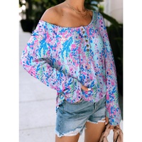 Azura Exchange Printed Wide Neck Thumbhole Sleeve Henley Top