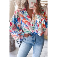 Azura Exchange Vibrant Floral Printed Billowy Sleeve Shirt