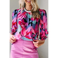 Azura Exchange Floral Print Ruched Sleeve Puff Sleeve Blouse