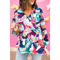 Azura Exchange Abstract Print Frill V Neck Long Sleeve Blouse