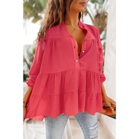 Azura Exchange Half Buttoned Ruffle Tiered Long Sleeve Blouse