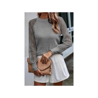 Azura Exchange Striped Mesh Long Sleeve Ribbed Top