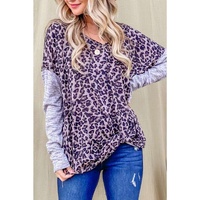 Azura Exchange Leopard Print Drop Shoulder Patchwork Sleeve Top