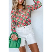 Azura Exchange Retro Floral Print Stretchy Long Sleeve Top