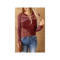 Azura Exchange Color Block Ribbed Knit Top with Exposed Seams