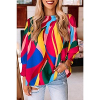 Azura Exchange Abstract Print Smocked Puff Sleeve Blouse