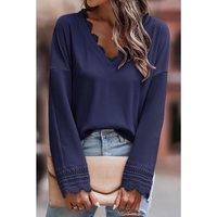 Azura Exchange Ribbed Texture V Neck Long Sleeve Top