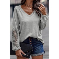 Azura Exchange Crochet Lace Patch Raglan Sleeve Top