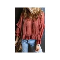 Azura Exchange Swiss Dot Lace Up V Neck Ruffled Blouse