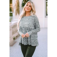 Azura Exchange Leopard Print Long Sleeve Ruffled Blouse
