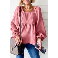Azura Exchange Textured Bubble Sleeve Blouse