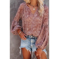 Azura Exchange Pleated Lantern Sleeve Abstract Print Blouse