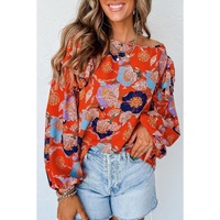 Azura Exchange Floral Print Ruffle Puff Sleeve Blouse