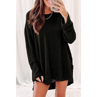 Azura Exchange Waffle Knit Oversized Black Top