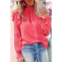 Azura Exchange Crinkled Textured Ruffled Puff Sleeve Blouse