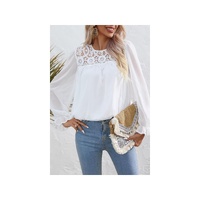 Azura Exchange Lace Patch Sheer Flounce Sleeve Blouse