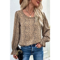 Azura Exchange Leopard Print Ruffle Puff Sleeves Blouse
