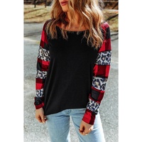Azura Exchange Plaid &amp; Leopard Print Off Shoulder Top