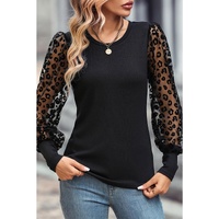 Azura Exchange Leopard Patchwork Mesh Puff Sleeve Top