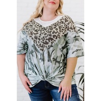 Azura Exchange Leopard Camo Twist Knot Half Sleeve T-Shirt